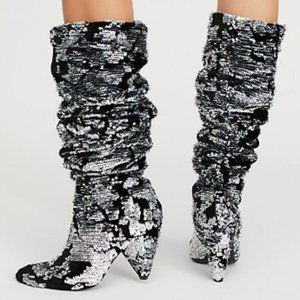 Shellys London Sequin and Velvet Slouchy Boots - NWOT